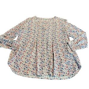 Jane & Delancey Floral V-Neck Button Front Pleated Peasant Blouse Size Medium